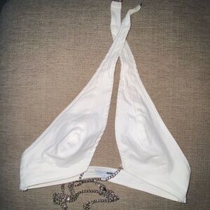 SALE 🔥 2/$40 Fashion Nova White Jeans Top with Chain Accent